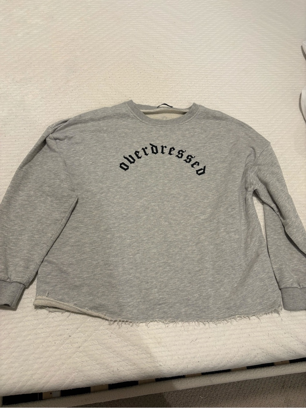 Zara Overdressed Gray Distressed Sweatshirt Size L